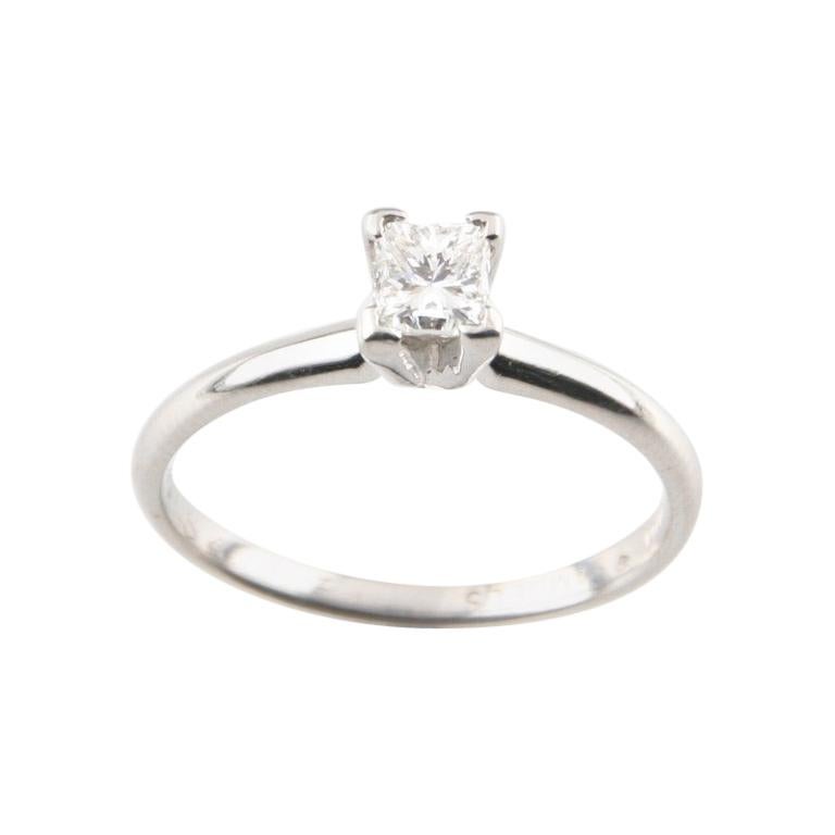0.56 Carat Platinum Princess Cut Diamond Solitaire Engagement Ring For Sale
