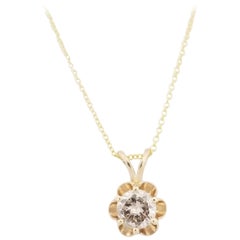 0.56 Carat Round Diamond Solitaire Buttercup Pendant 14 Karat Yellow Gold