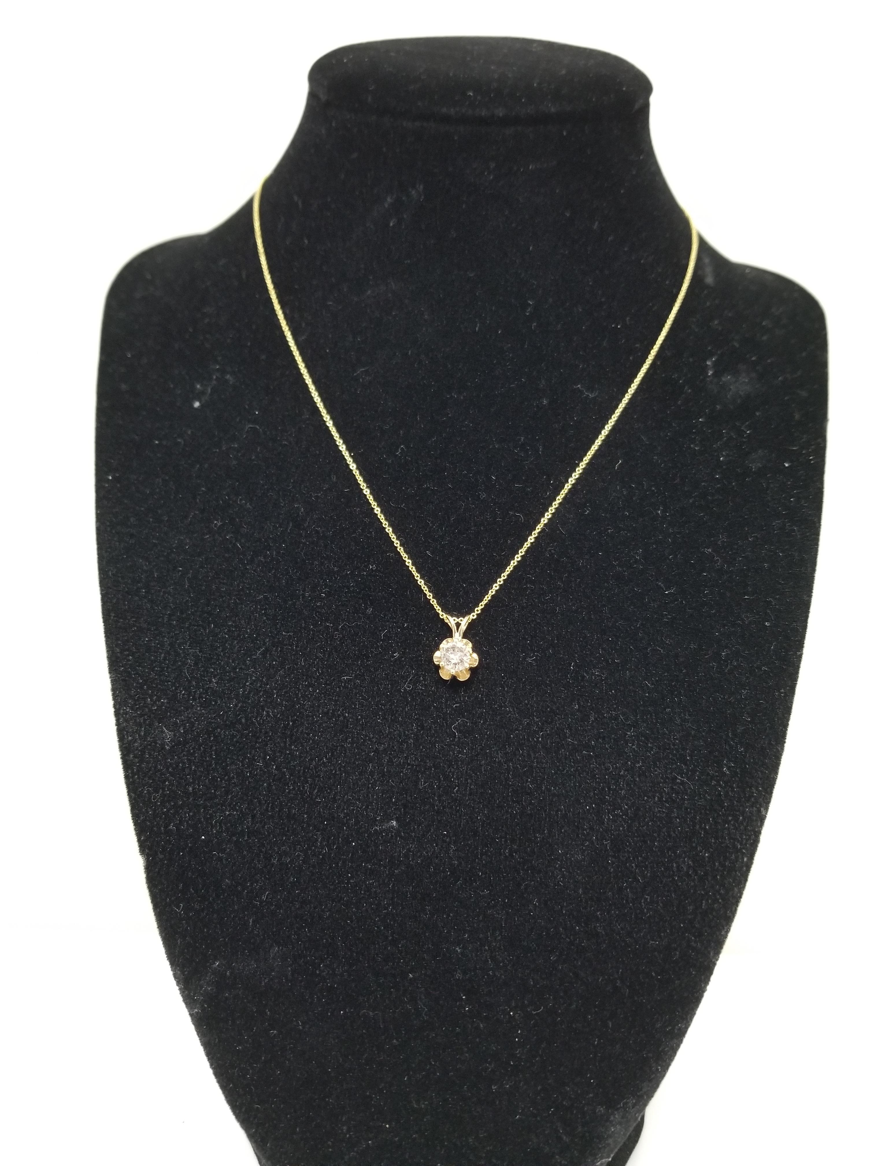 0.56 Carat Round Diamond Solitaire Buttercup Pendant 14 Karat Yellow Gold In New Condition In Great Neck, NY