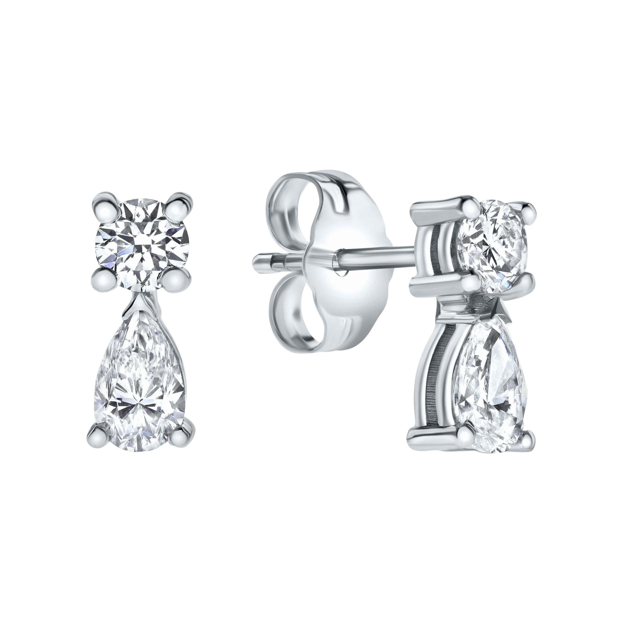 0.56 Carat Round & Pear Cut Diamond Fantasy Earrings in 14K White Gold For Sale