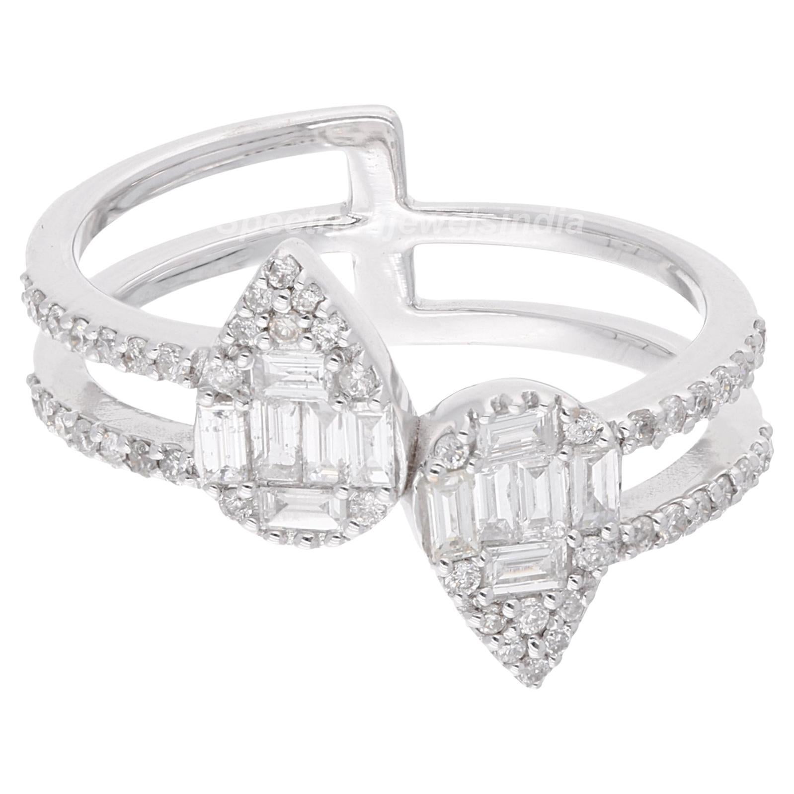 For Sale:  0.56 Carat SI Clarity HI Color Baguette Round Diamond Ring 18 Karat White Gold