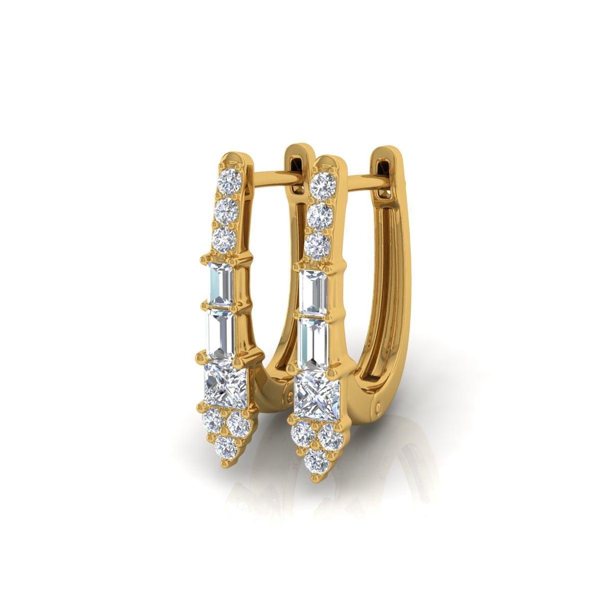 Baguette Cut 0.56 Carat SI Clarity HI Color Diamond Hoop Earrings 18k Yellow Gold Jewelry For Sale