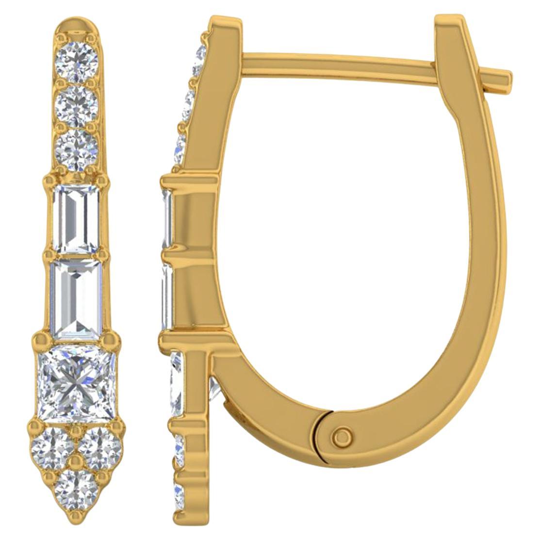 0.56 Carat SI Clarity HI Color Diamond Hoop Earsings 18k Yellow Gold Jewelry
