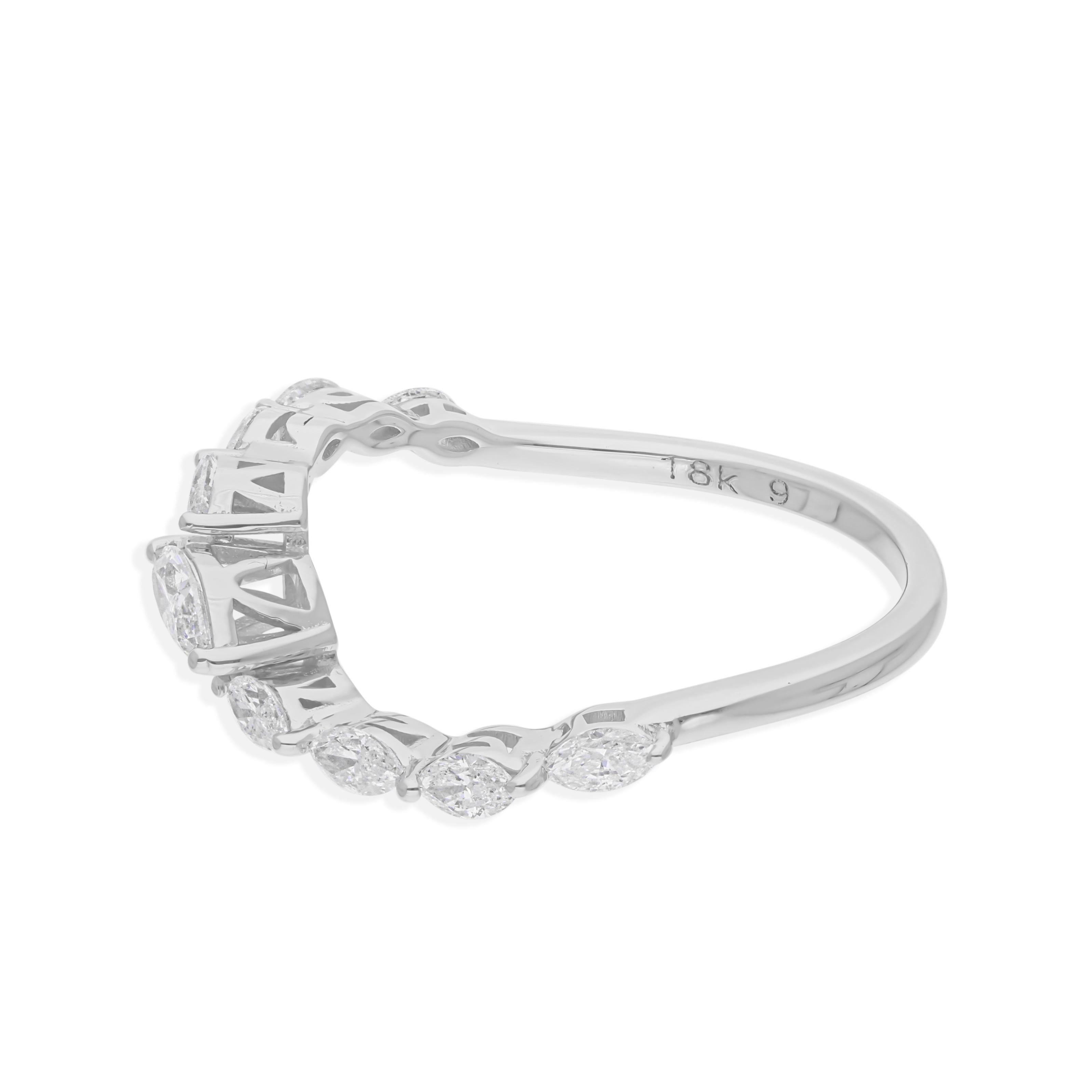 0,56 Karat SI Reinheit HI Farbe Marquise Diamant Wave Ring 14 Karat Weißgold (Moderne) im Angebot