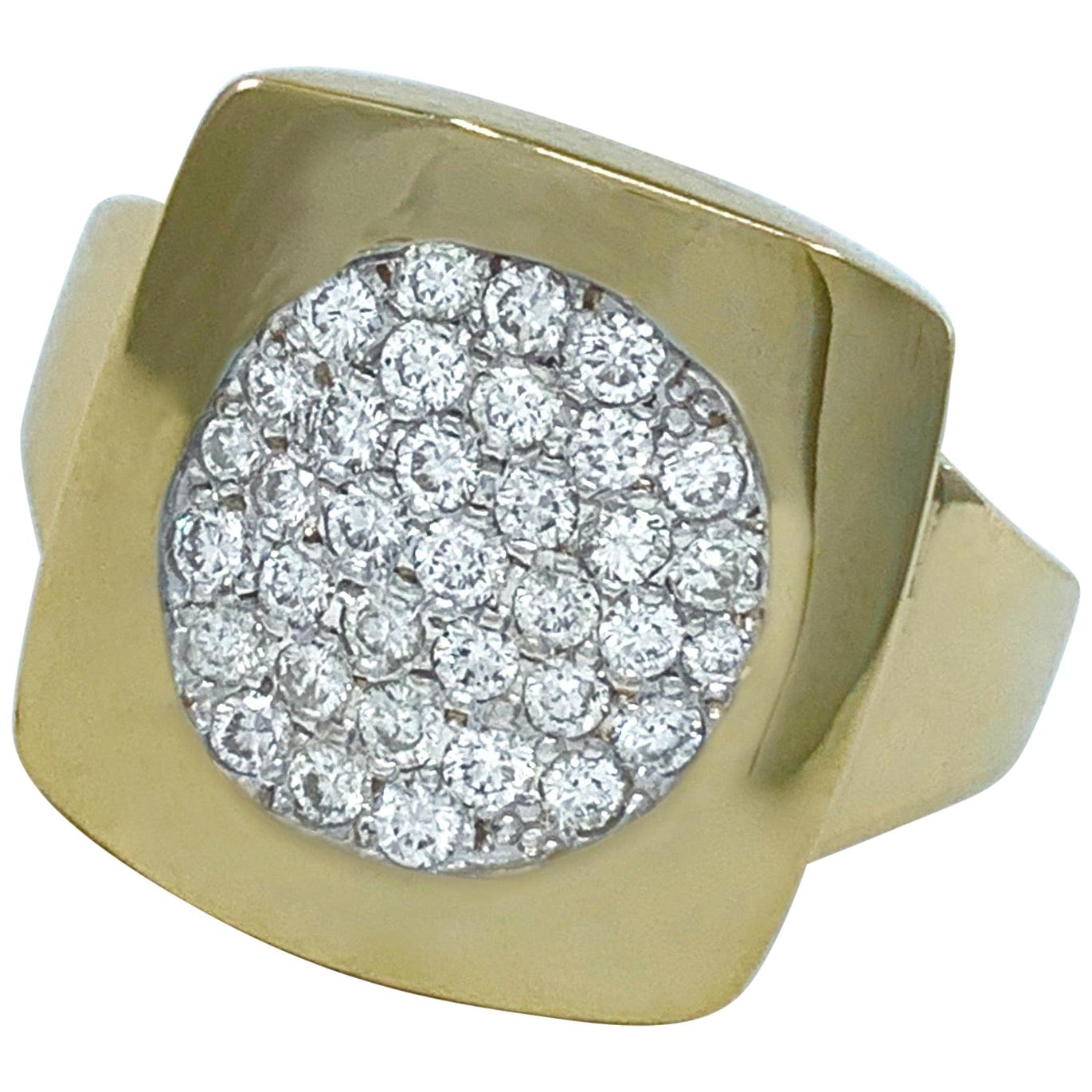 0.56 Carat "Square Hole Round Peg" Pavé Diamond Ring in Yellow Gold For Sale