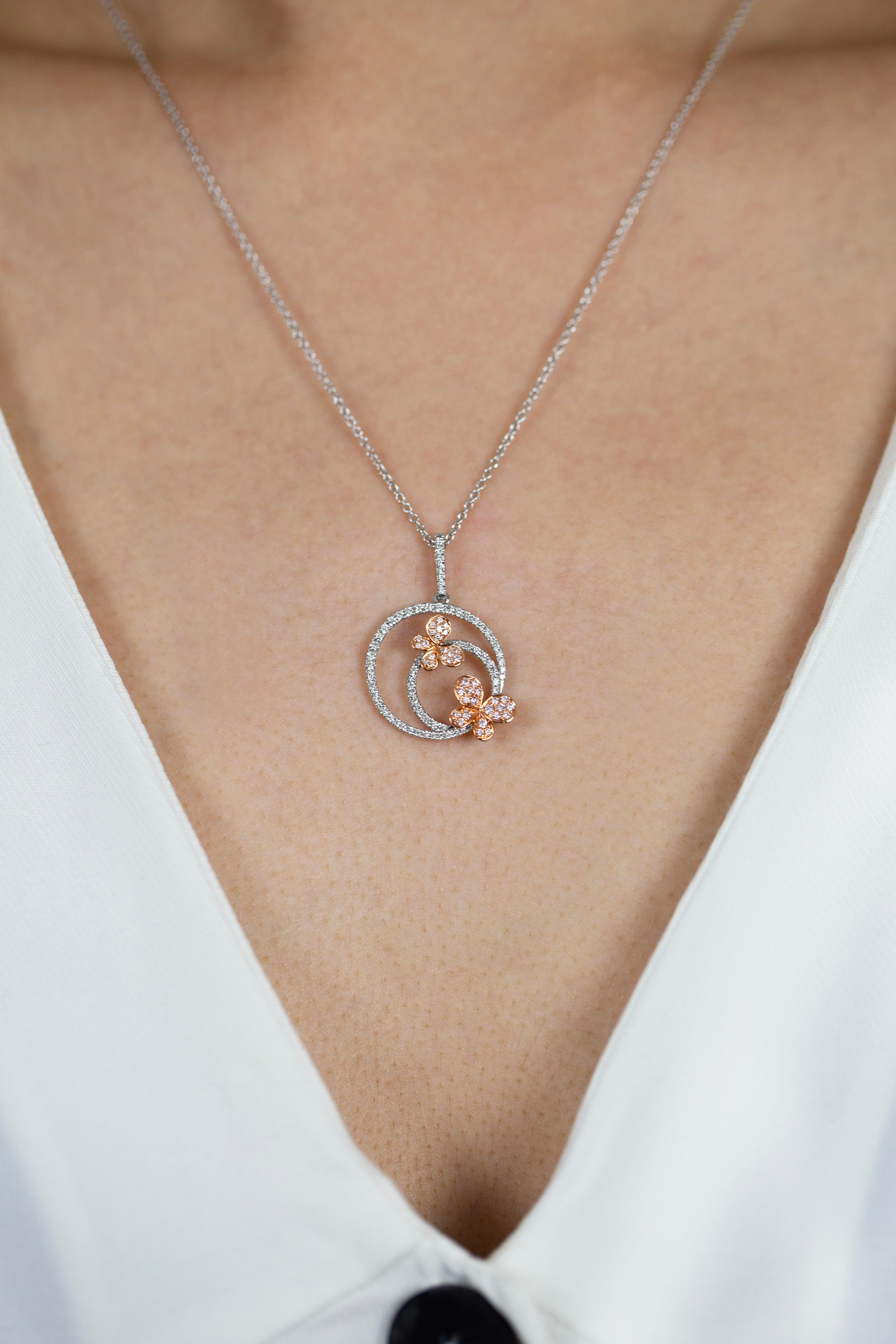 Women's 0.56 Carat Total Brilliant Round Cut Diamond Butterfly Circular Pendant Necklace