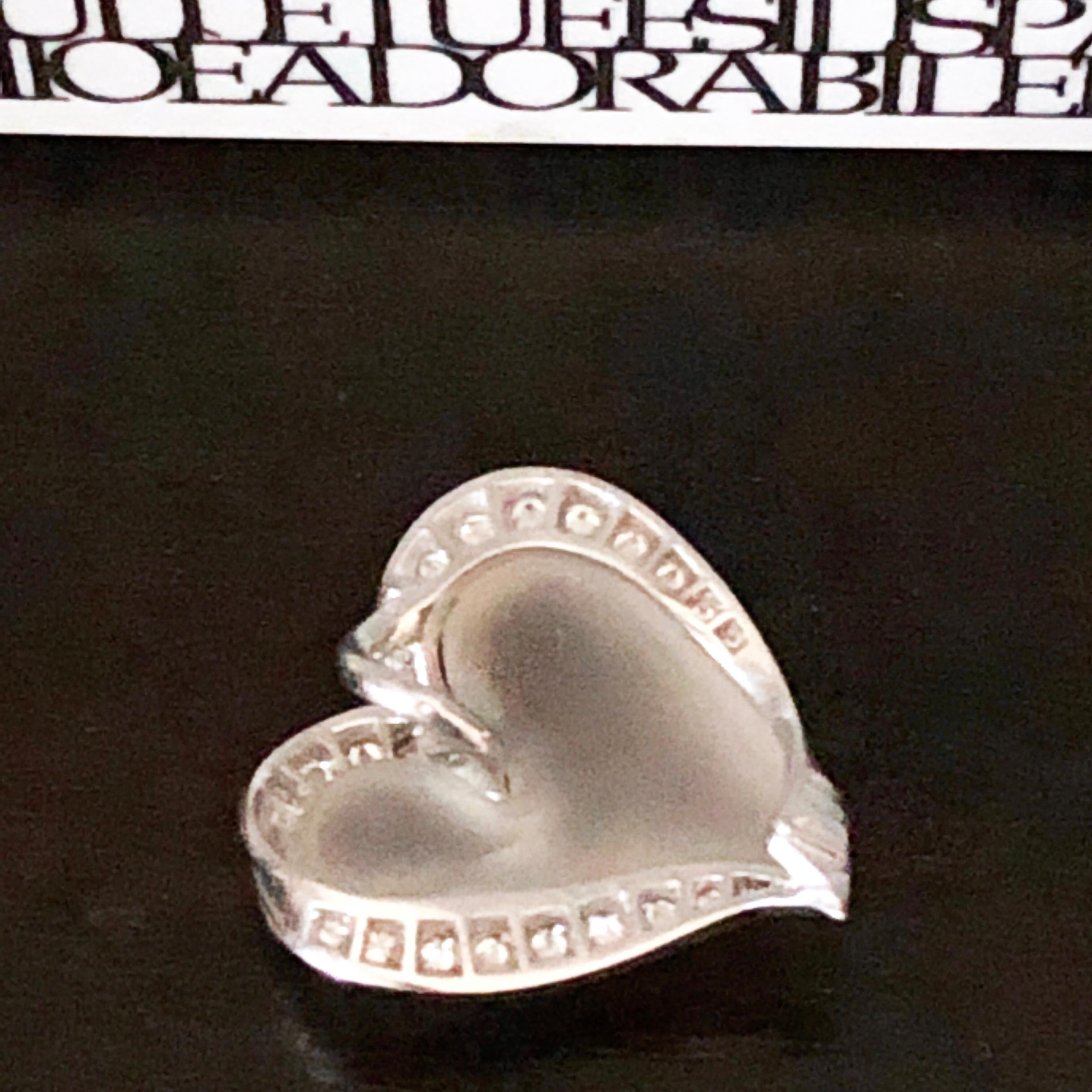 Berca 0.56 Karat White Diamond Hand Inlaid Rock Crystal Platinum Heart Pendant For Sale 1