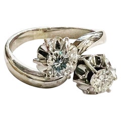 0,56 quilates "Tú y yo" Anillo de compromiso de novia de oro blanco de 18 quilates
