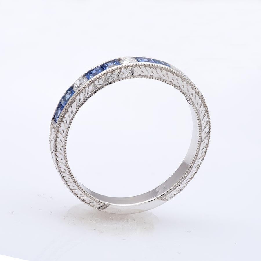 A classic design, this ring has channel set Sapphires set beside prong set diamonds. With two of the strongest gemstones set together, it is the ideal combination for use on an everyday basis as in the case of an engagement ring. Set in 18K white