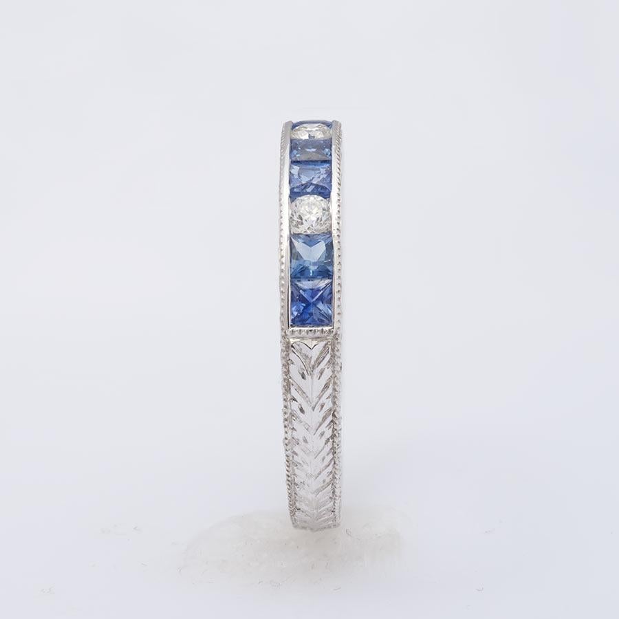 Princess Cut 0.56 Carats Blue Sapphires Diamonds set in 18K White Gold Ring For Sale