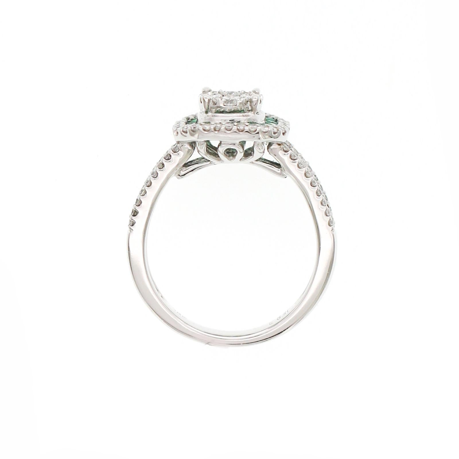0.56 CT Emerald & 0.64 CT Diamonds in 18K White Gold Engagement Ring For Sale 1