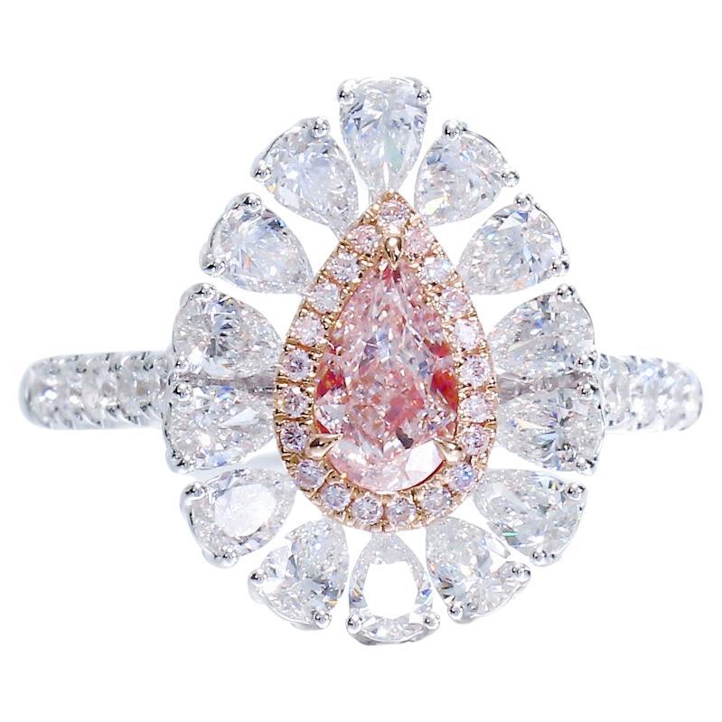 0.56 CT GIA Certified Light Pink Natural Color Diamond Halo Ring For Sale