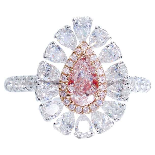 0.56 CT GIA Certified Light Pink Natural Color Diamond Halo Ring For ...