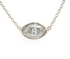 0.56 CT Sideways Marquise Diamond Bezel Set Solitaire Pendant Necklace in 14kt