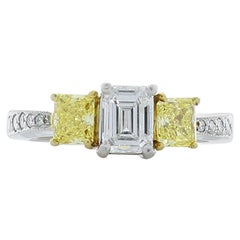 0.56 Ct VVS1 Emerald Cut Diamond, Intense Yellow Diamond Platinum Cocktail Ring
