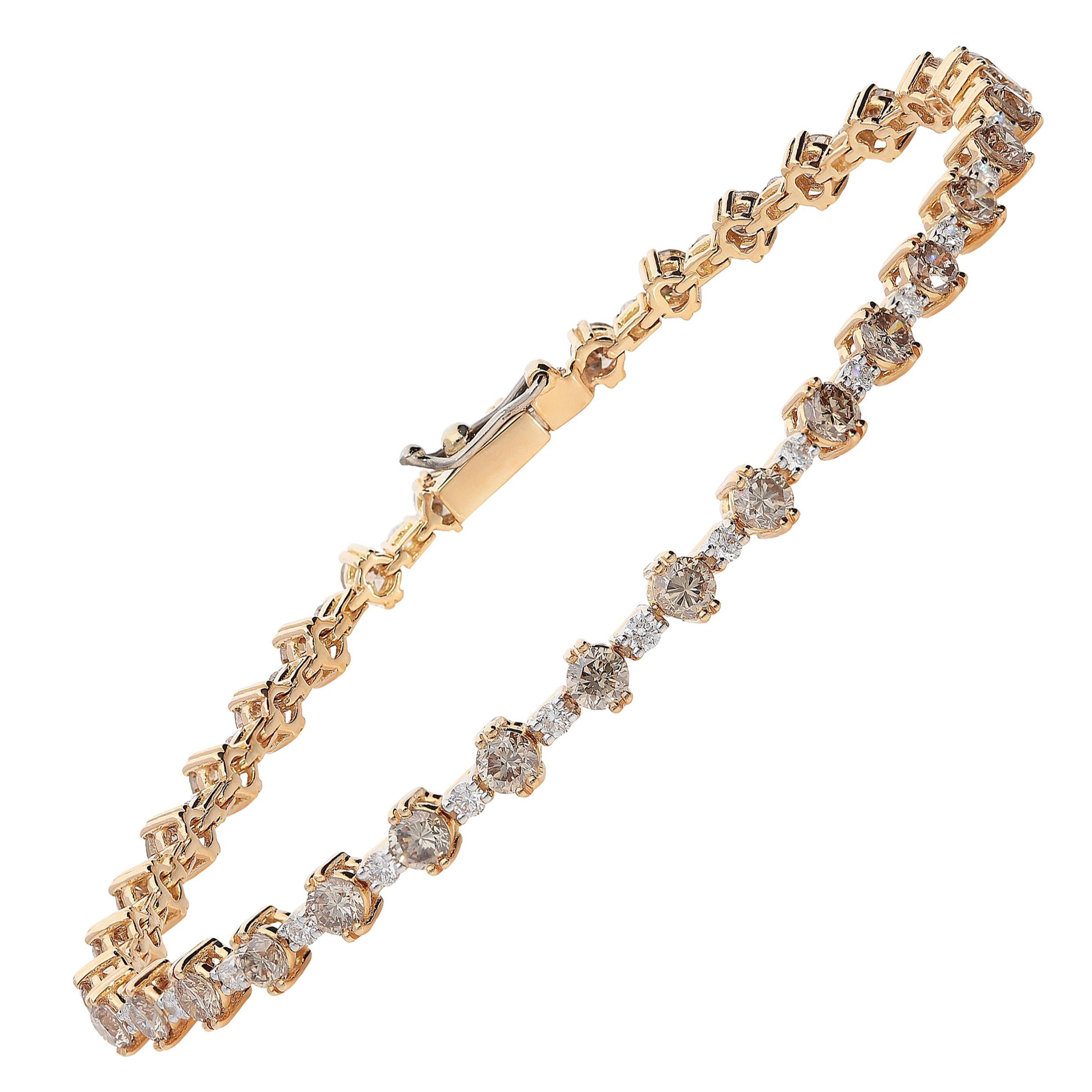 0.56 White GVS Diamonds 3.01 Brown Diamonds 18 Karat Pink Gold Tennis Bracelet For Sale
