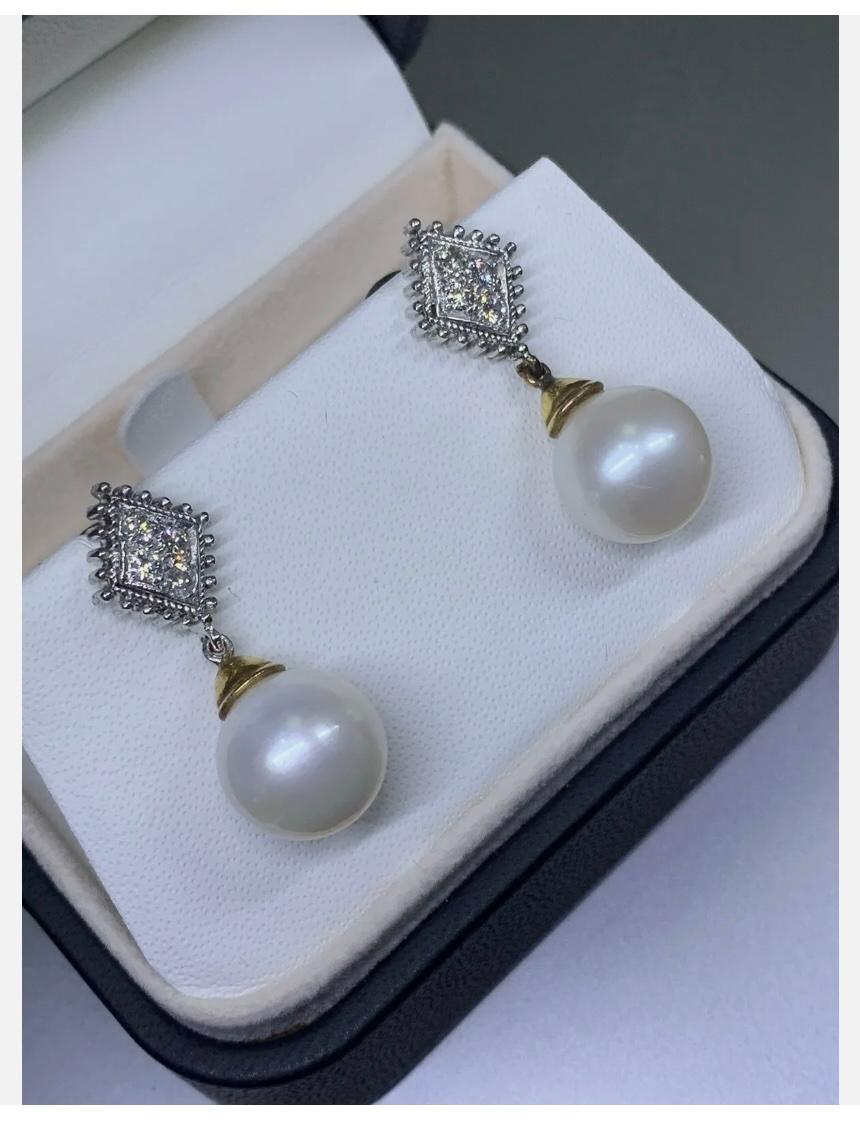 Art déco 0.56ct Diamond chunky drop dangle earrings Or jaune 18ct en vente