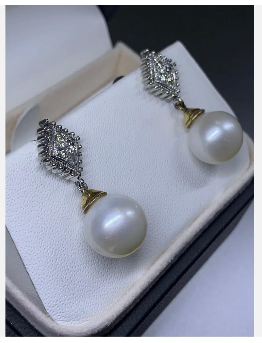 Taille ronde 0.56ct Diamond chunky drop dangle earrings Or jaune 18ct en vente