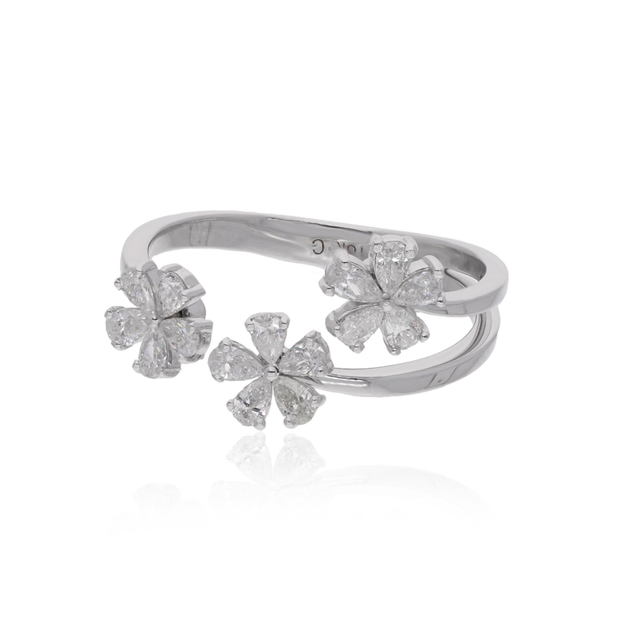 Im Angebot: 0.56Ct Diamond Triple Floral Open Manschette Ring 18 Karat Weißgold Handmade Schmuck () 6