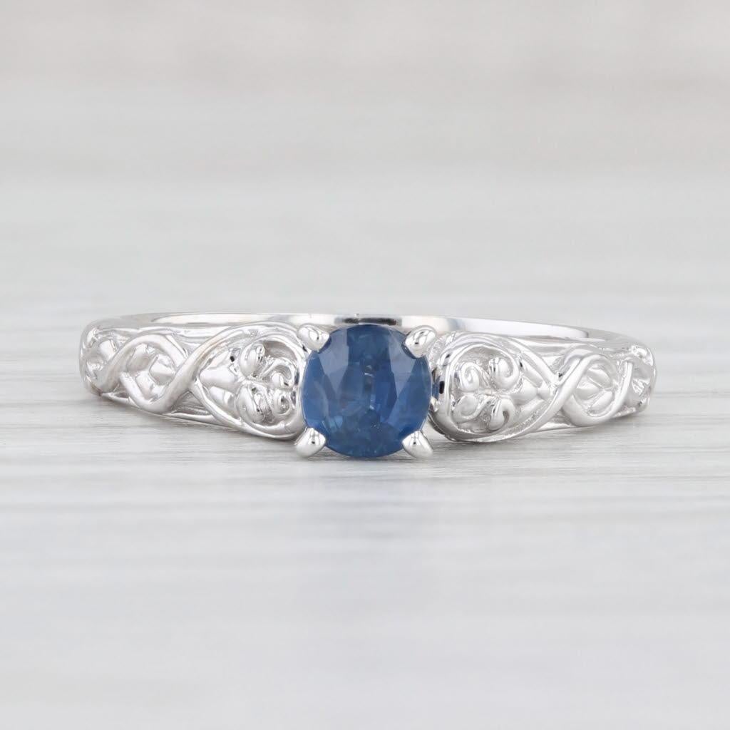 Women's 0.56ct Round Blue Sapphire Solitaire Ring 14k White Gold Size 8.5 Engagement For Sale