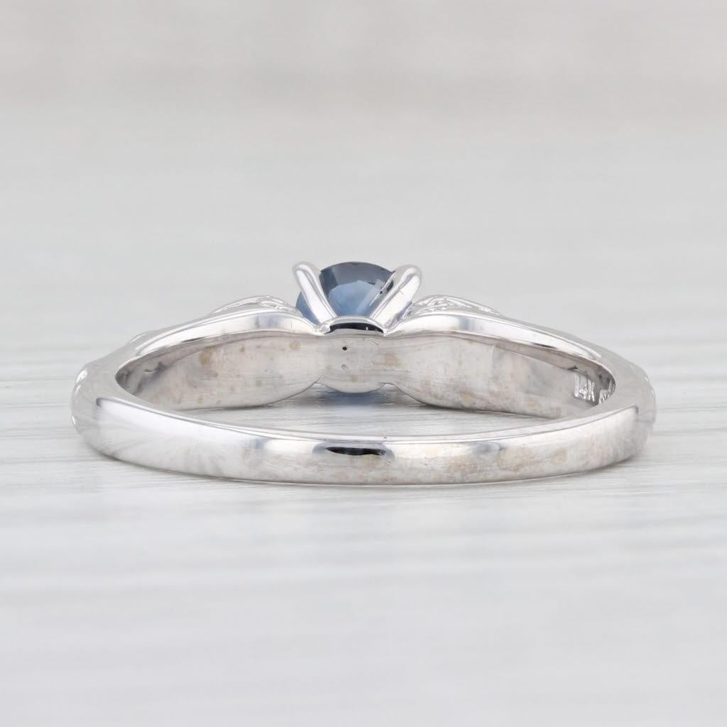 0.56ct Round Blue Sapphire Solitaire Ring 14k White Gold Size 8.5 Engagement For Sale 1