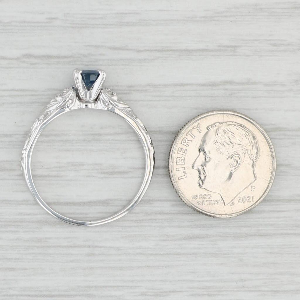 0.56ct Round Blue Sapphire Solitaire Ring 14k White Gold Size 8.5 Engagement For Sale 2