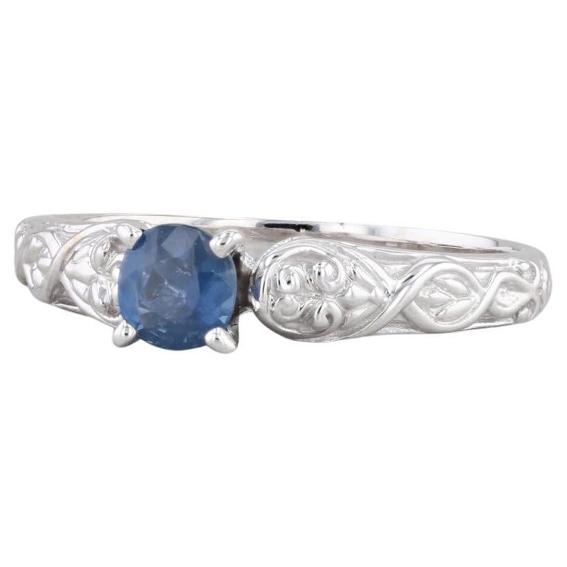 0.56ct Round Blue Sapphire Solitaire Ring 14k White Gold Size 8.5 Engagement