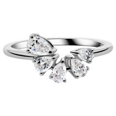 0.56ct SI/H Pear Graduated Diamond Curve Women Ring 14 Karat White Gold
