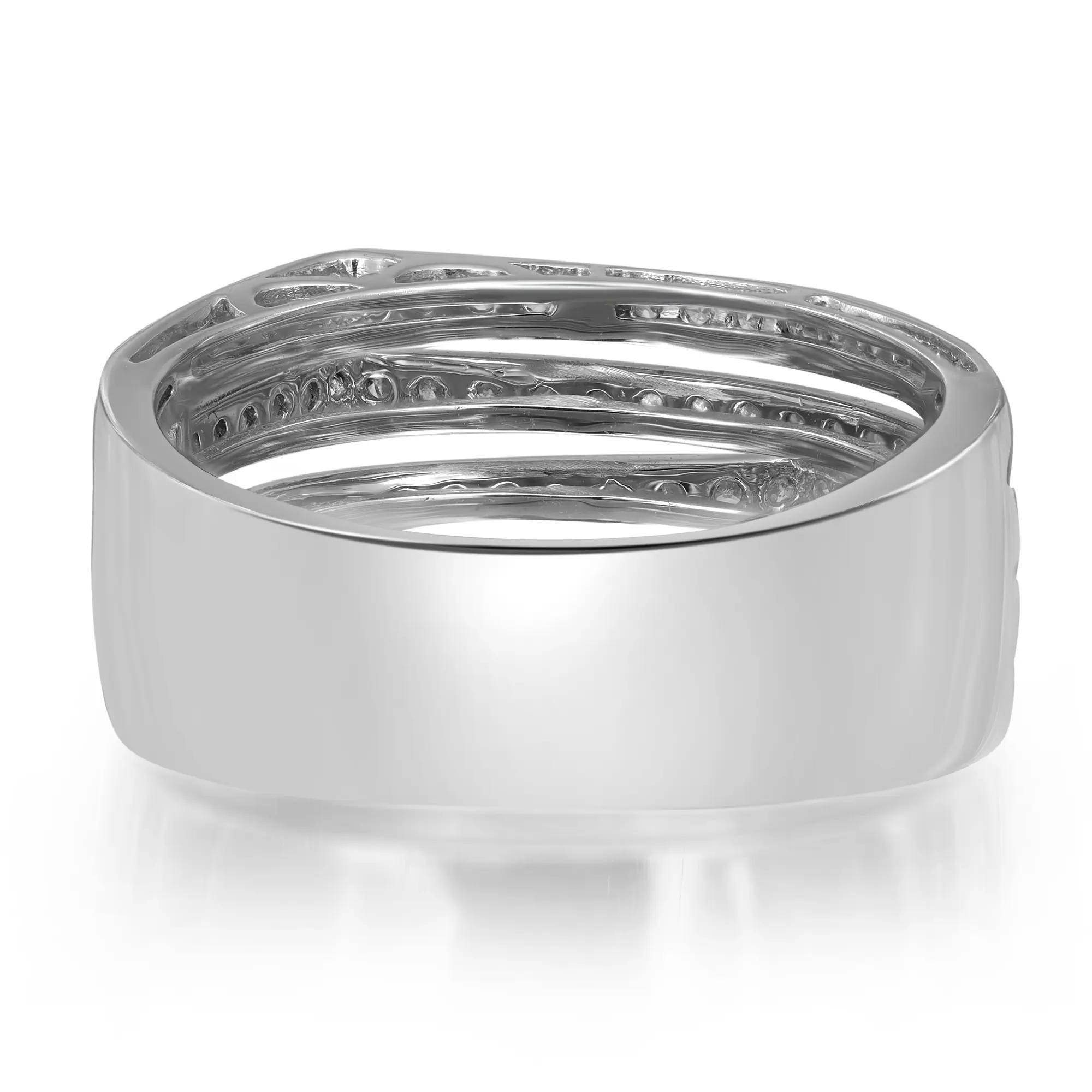Modern 0.56cttw Round Diamond Multi Row Fancy Band Ring 14k White Gold For Sale