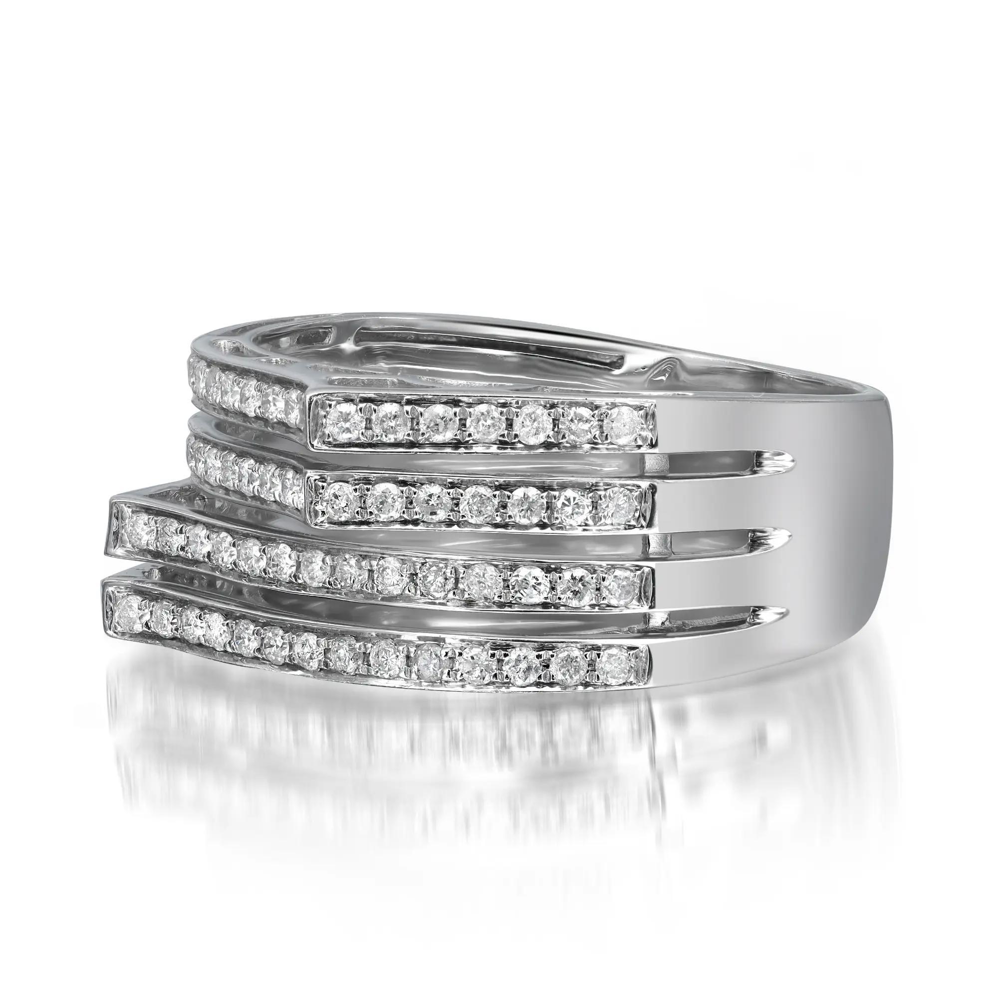 Round Cut 0.56cttw Round Diamond Multi Row Fancy Band Ring 14k White Gold For Sale