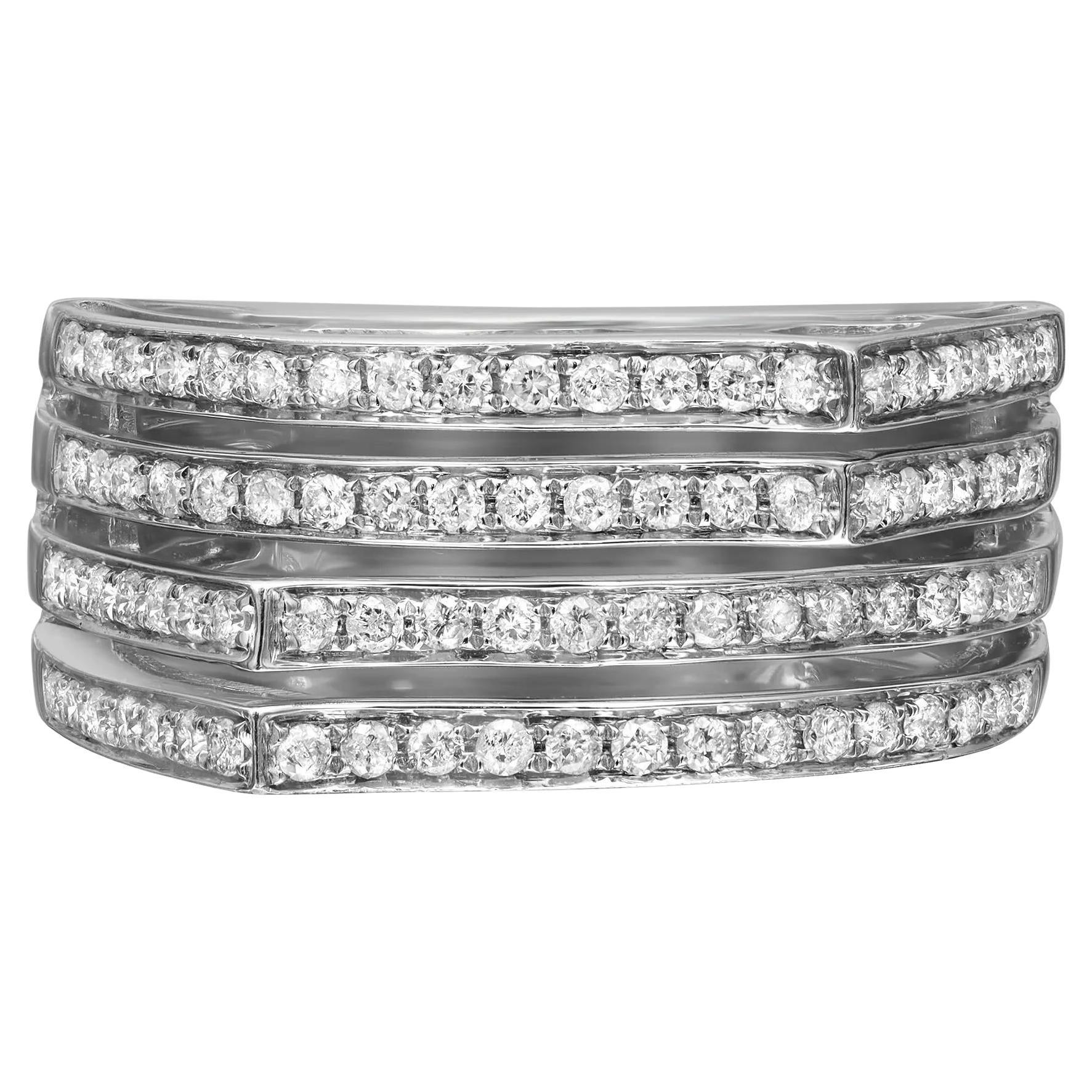 0.56cttw Round Diamond Multi Row Fancy Band Ring 14k White Gold For Sale