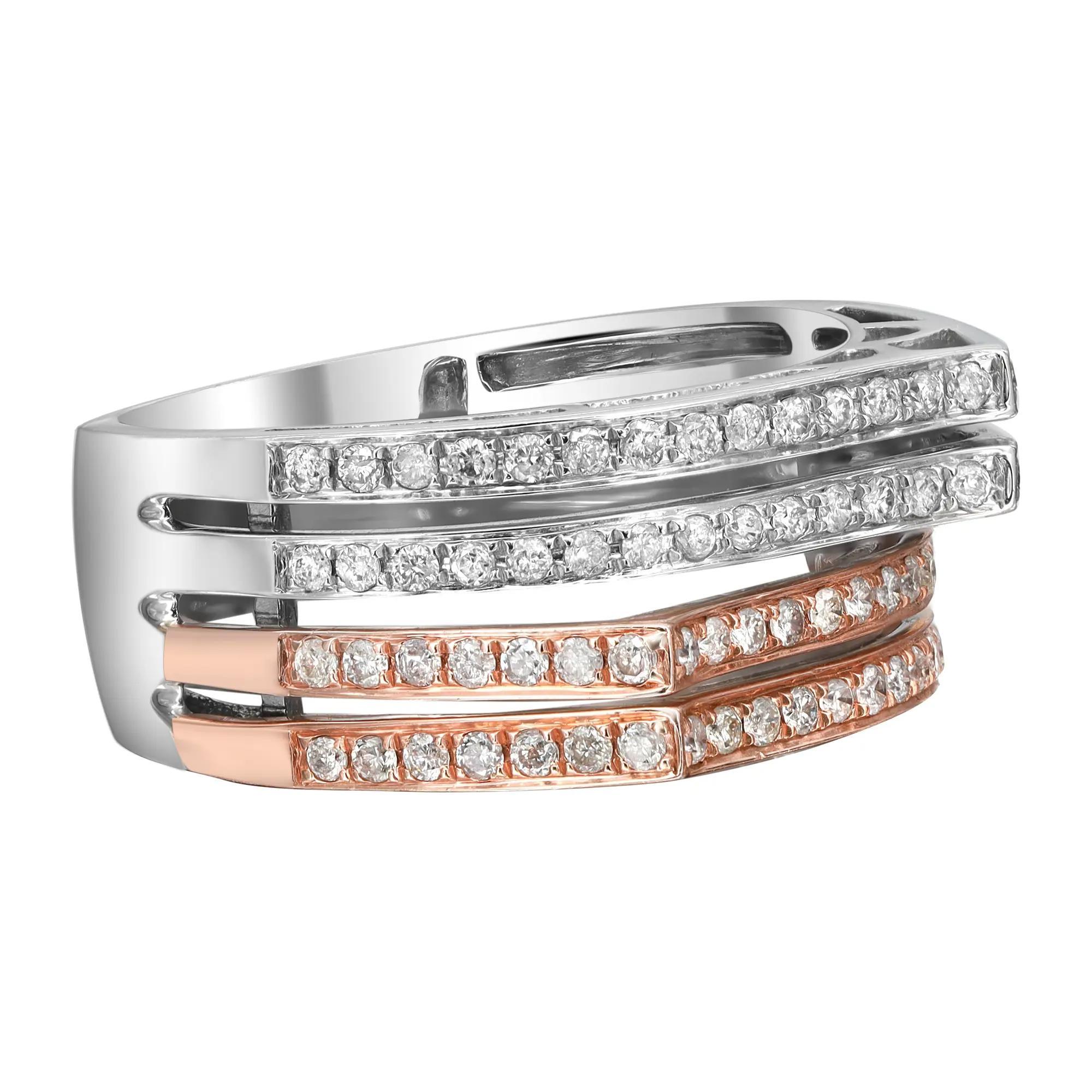 Modern 0.56Cttw TwoTone Round Diamond Multi Row Fancy Band Ring 14K Gold For Sale