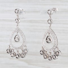 0.56ctw Diamond Fringe Teardrop Dangle Earrings 14k White Gold