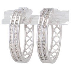 0.56ctw Diamond Hinged Hoop Earrings 14k White Gold Round Hoops Snap Top