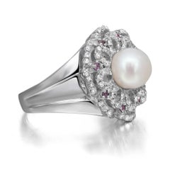 0.56ctw Diamond Pearl Pink Sapphire Ladies Cocktail Ring 14k White Gold