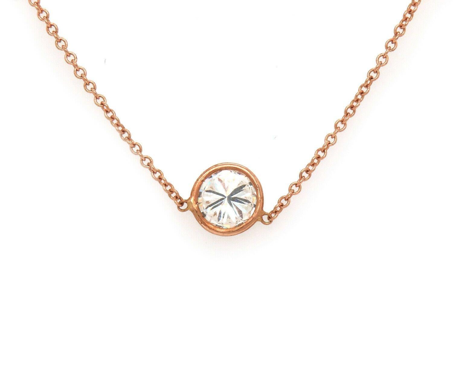 0.56ctw Diamond Solitaire Pendant Necklace 14K Rose Gold W/ Cert In Excellent Condition For Sale In Vienna, VA