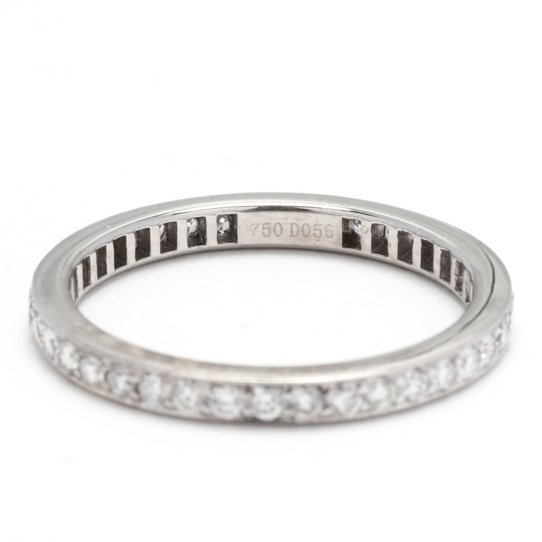 Brilliant Cut 0.56ctw Thin Diamond Eternity Wedding Band, 18KT White Gold, Ring Size 6.5 For Sale