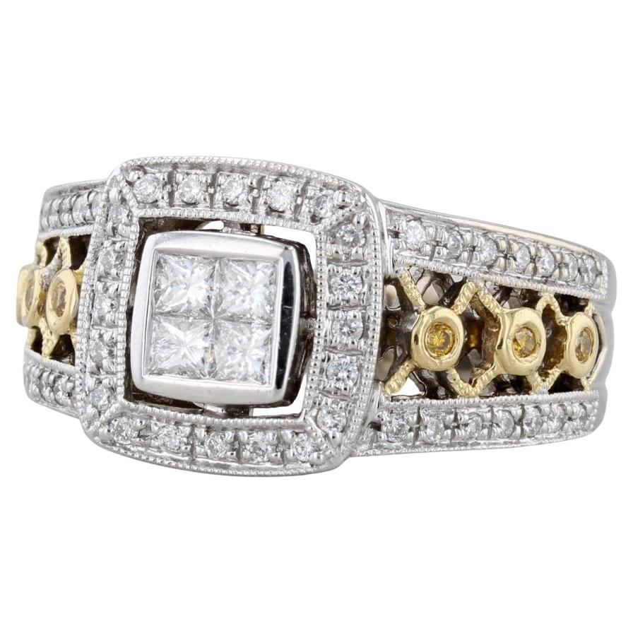 0.56ctw White Yellow Diamond Princess Engagement Ring 18k Gold Size 7.5 en vente