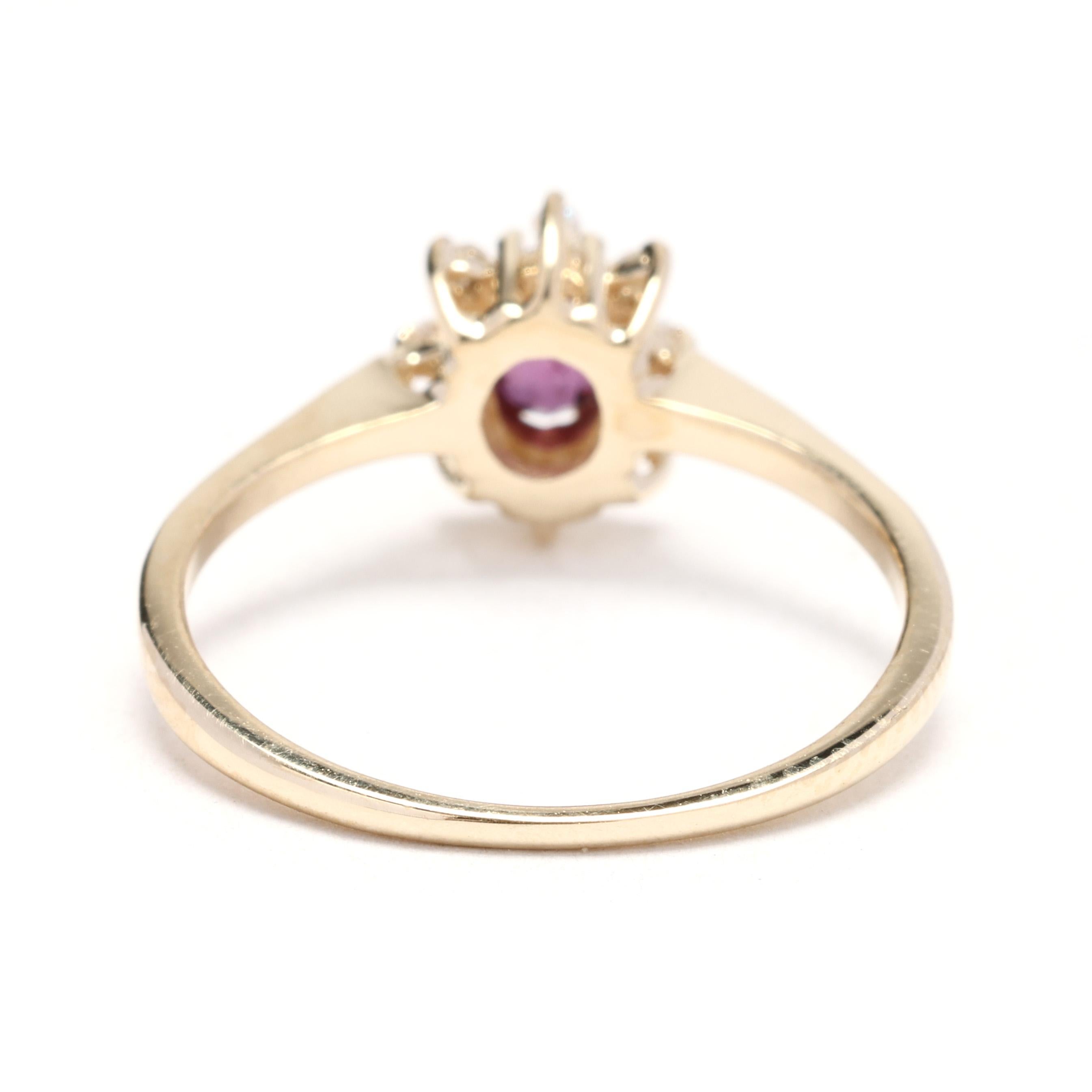Oval Cut 0.56tw Diamond and Ruby Cocktail Ring, 14k Yellow Gold, Ring Size 6.25 For Sale