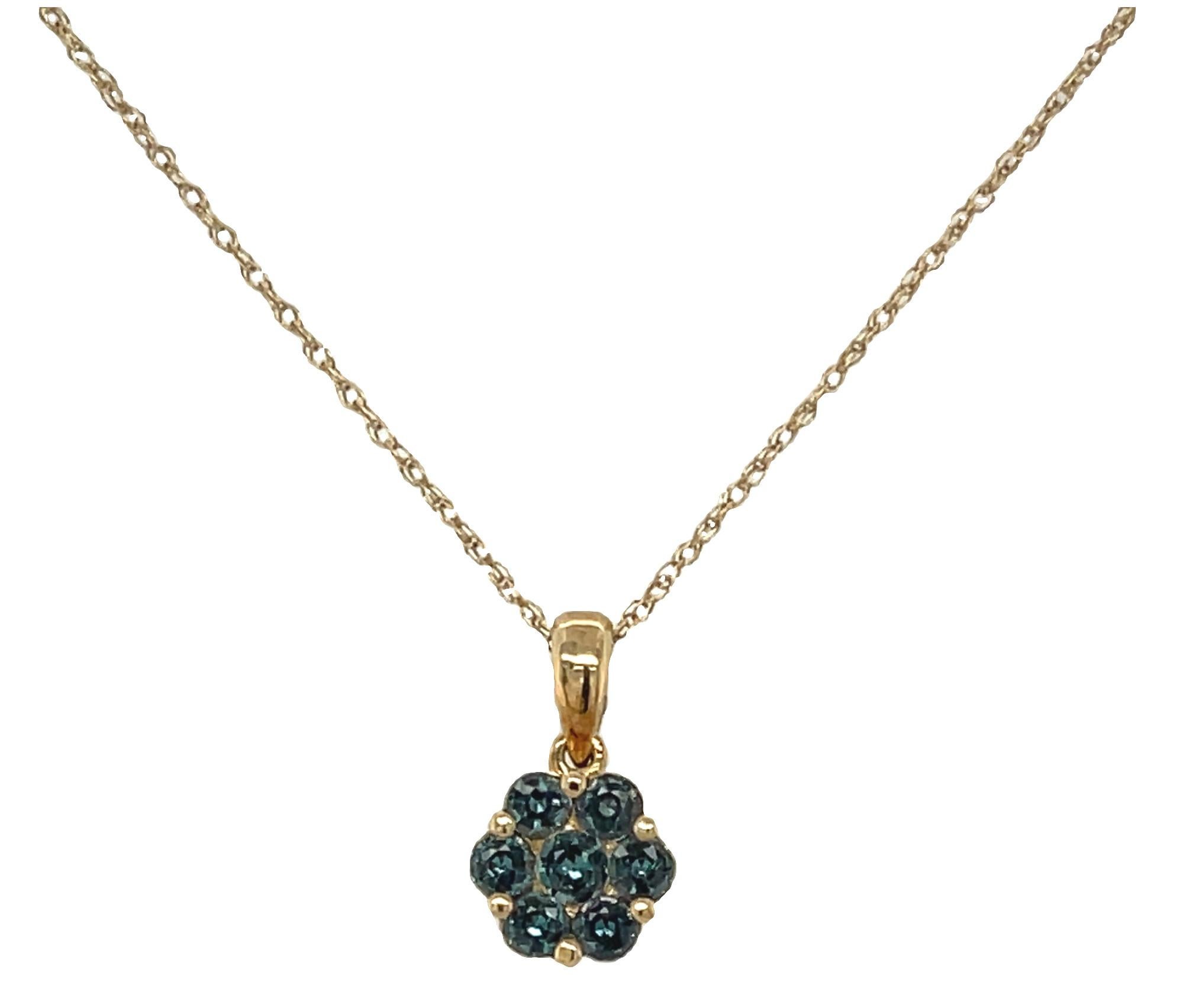 Artisan Alexandrite Floral Cluster Pendant Necklace, .57 Carat Total in 14k Yellow Gold  For Sale