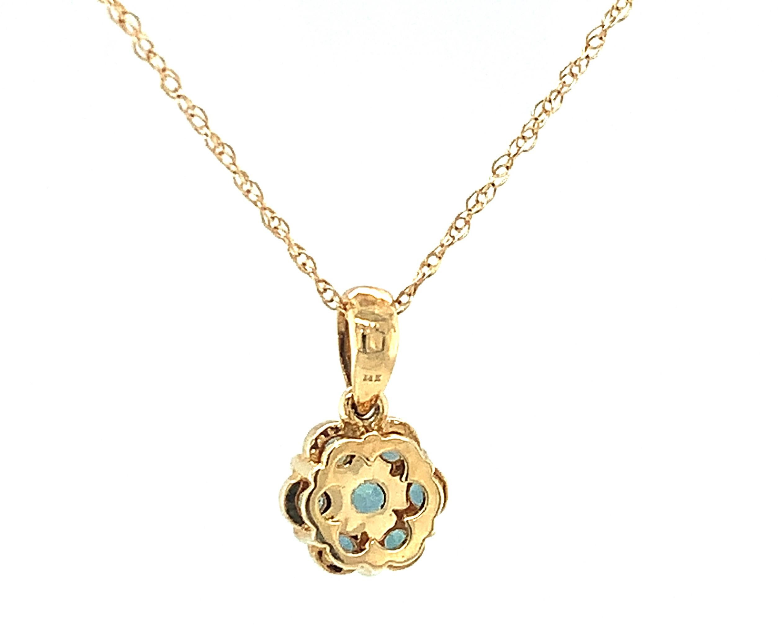 Round Cut Alexandrite Floral Cluster Pendant Necklace, .57 Carat Total in 14k Yellow Gold  For Sale