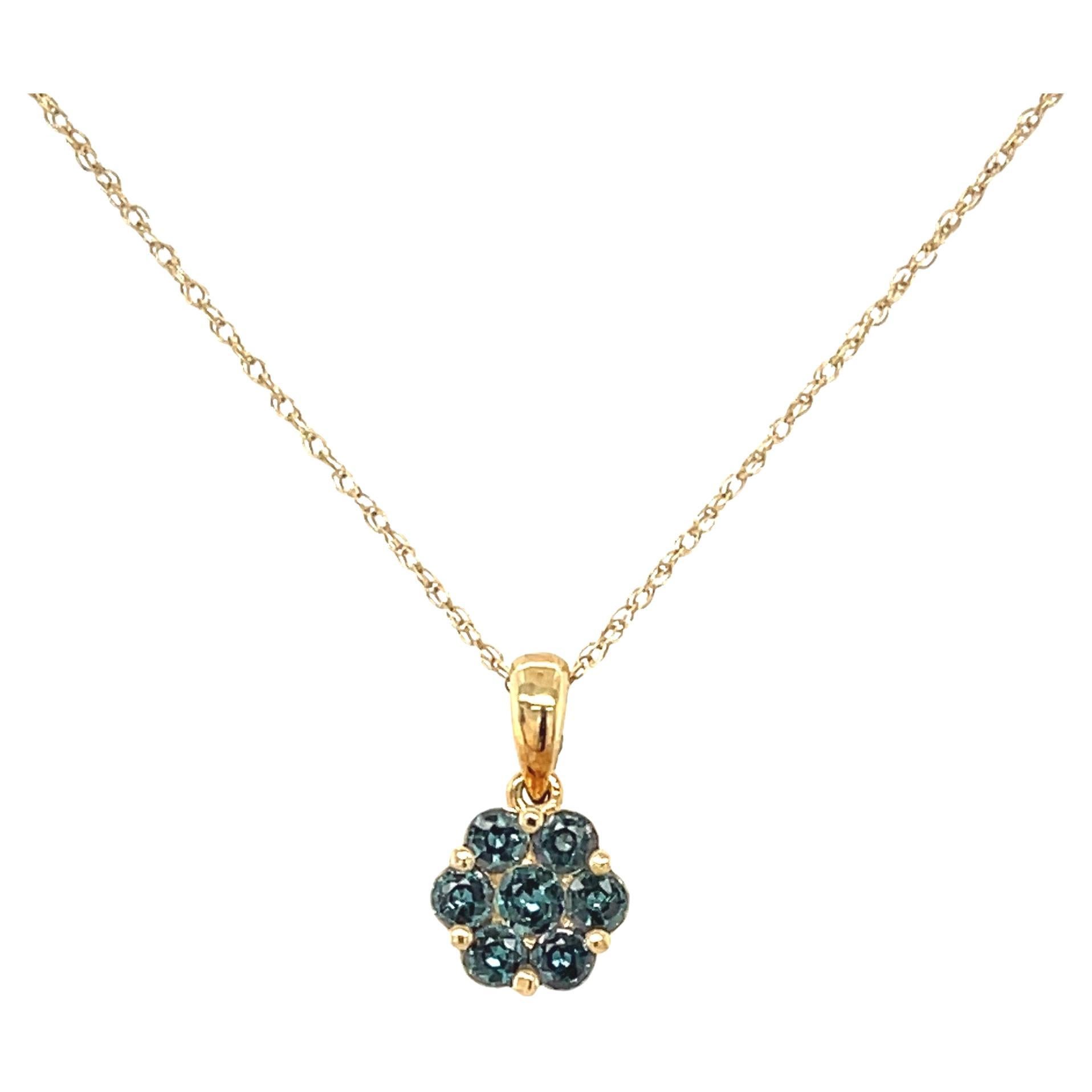 Alexandrite Floral Cluster Pendant Necklace, .57 Carat Total in 14k Yellow Gold  For Sale