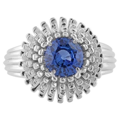 0.57 Carat Blue Sapphire Flower Ring in 18 Karat White Gold For Sale
