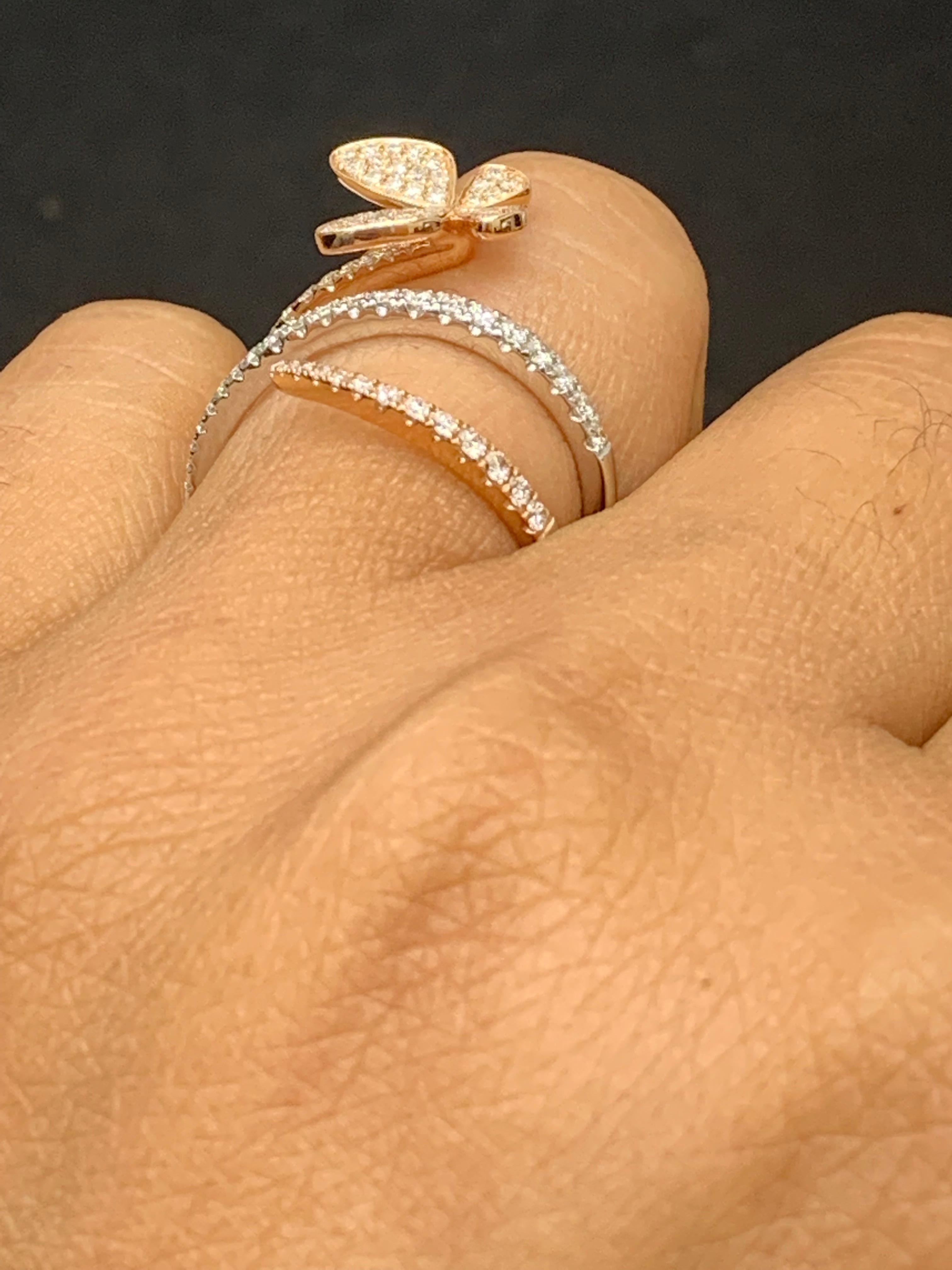 0.57 Carat Brilliant Cut Diamond Butterfly Ring in 18K Mixed Gold For Sale 6