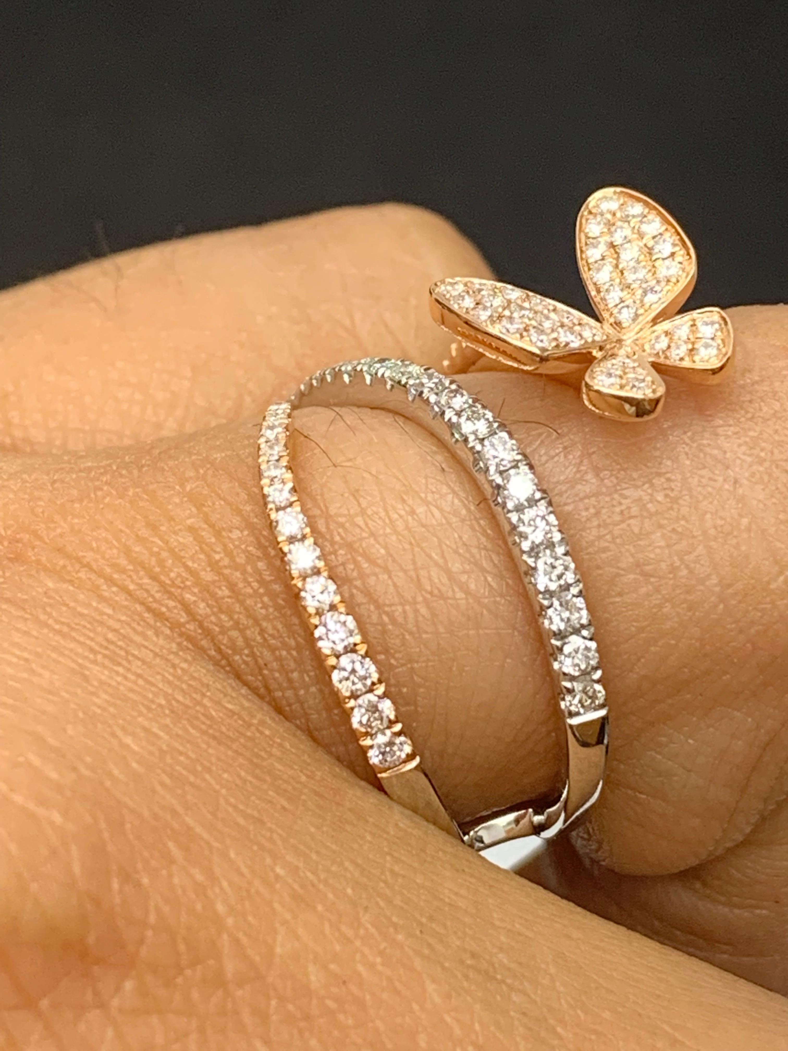 0.57 Carat Brilliant Cut Diamond Butterfly Ring in 18K Mixed Gold For Sale 7