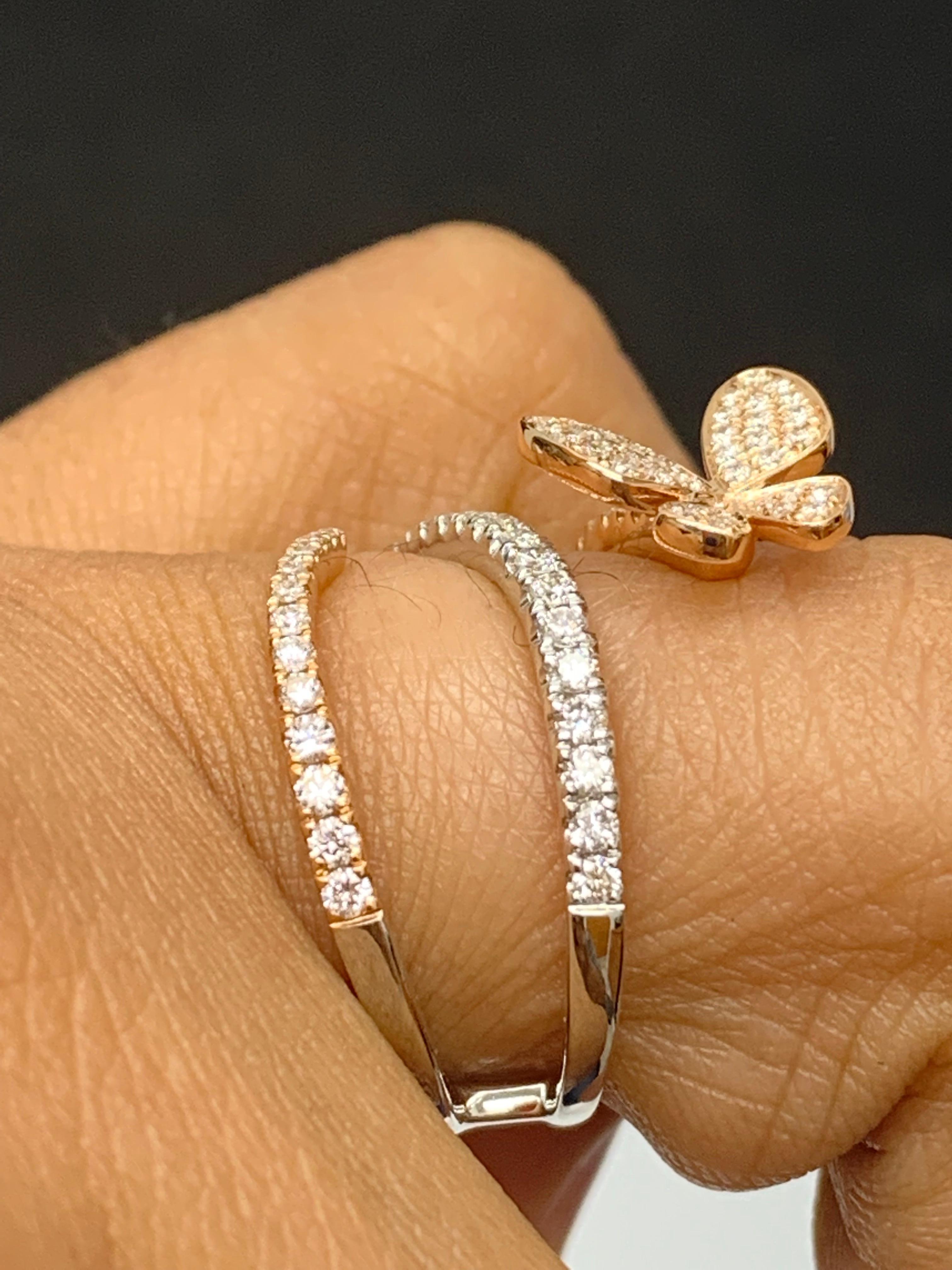 0.57 Carat Brilliant Cut Diamond Butterfly Ring in 18K Mixed Gold For Sale 8