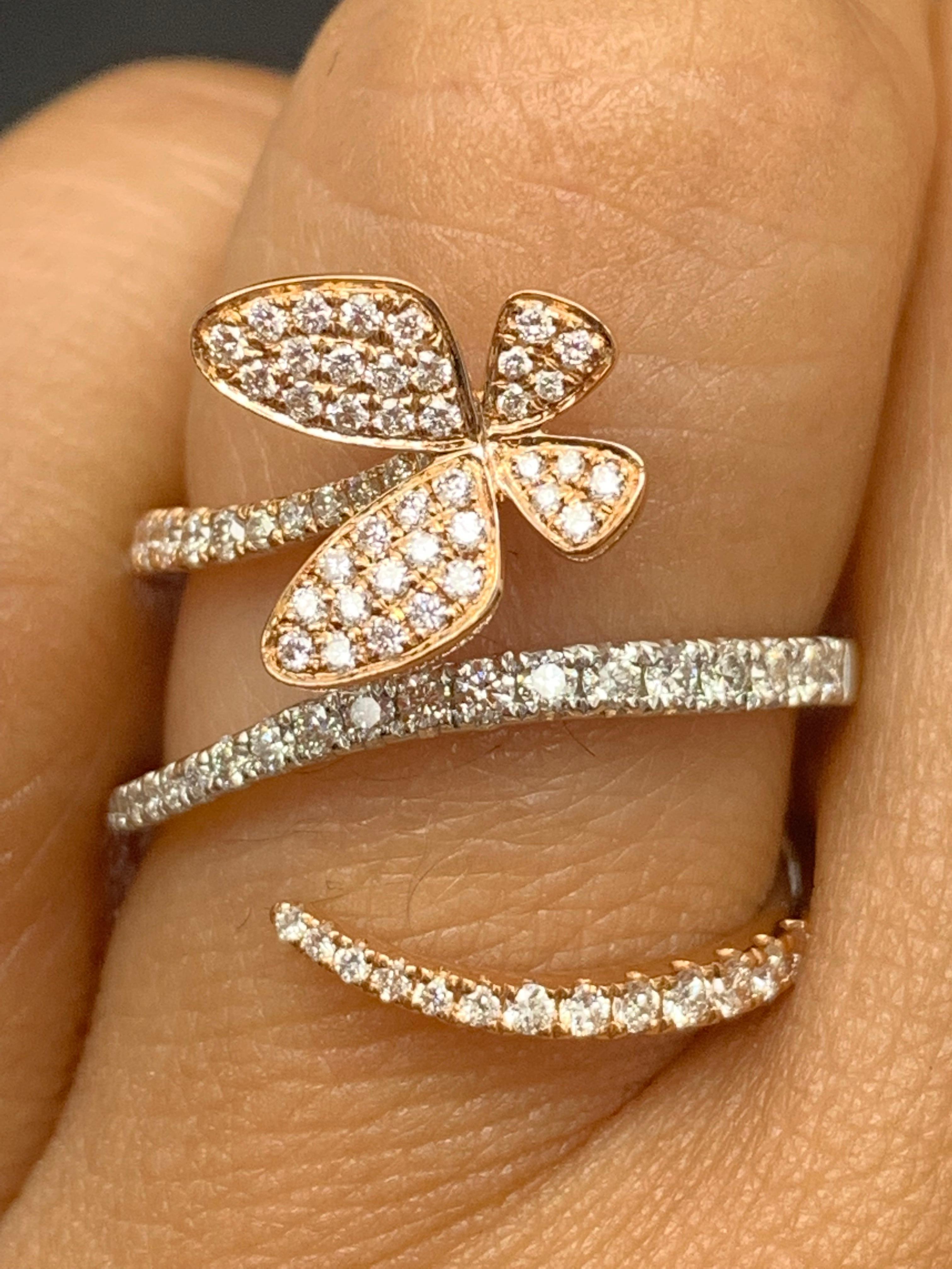 0.57 Carat Brilliant Cut Diamond Butterfly Ring in 18K Mixed Gold For Sale 10