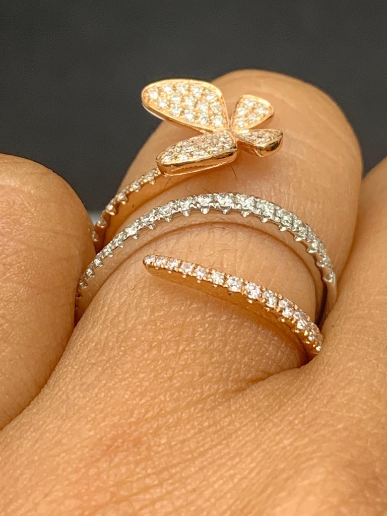 0.57 Carat Brilliant Cut Diamond Butterfly Ring in 18K Mixed Gold For ...