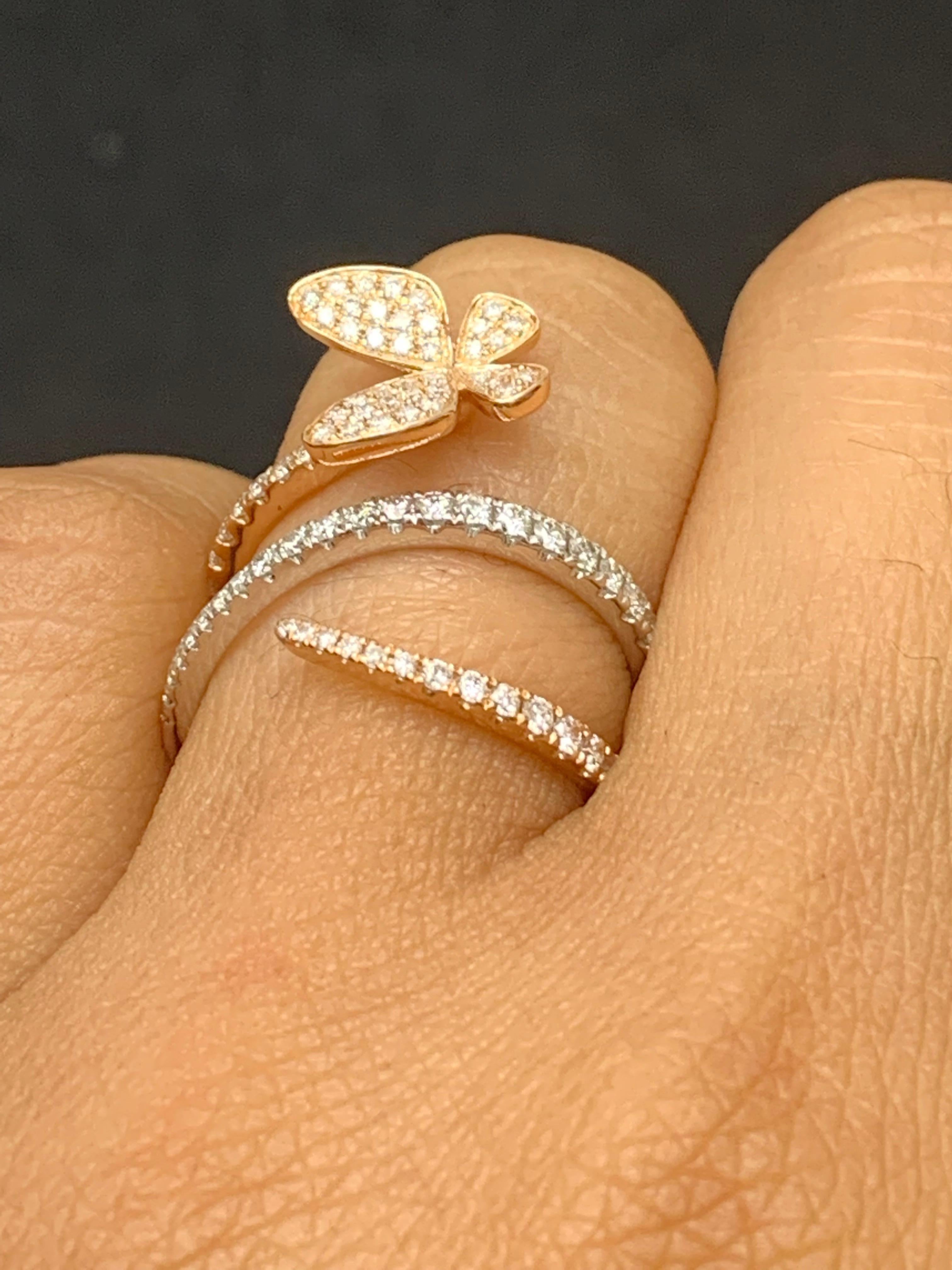 Contemporary 0.57 Carat Brilliant Cut Diamond Butterfly Ring in 18K Mixed Gold For Sale