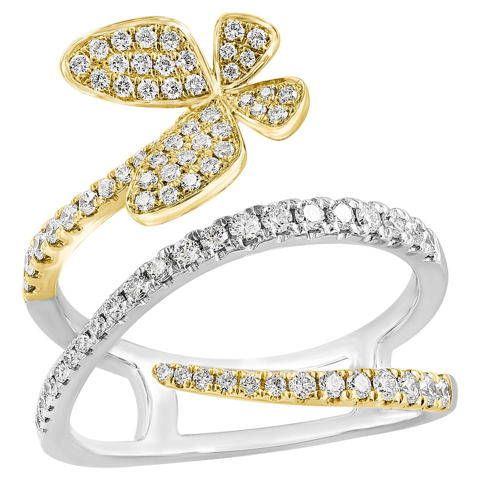 0.57 Carat Brilliant Cut Diamond Butterfly Ring in 18K Mixed Gold For Sale